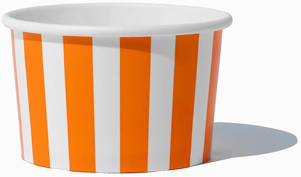 UNIQ 1000-Count 4 oz Striped Paper Ice Cream Cups Orange Color | Disposable Food & Dessert Bowls Perfect for Halloween, Parties and Holidays | Frozen Dessert Supplies