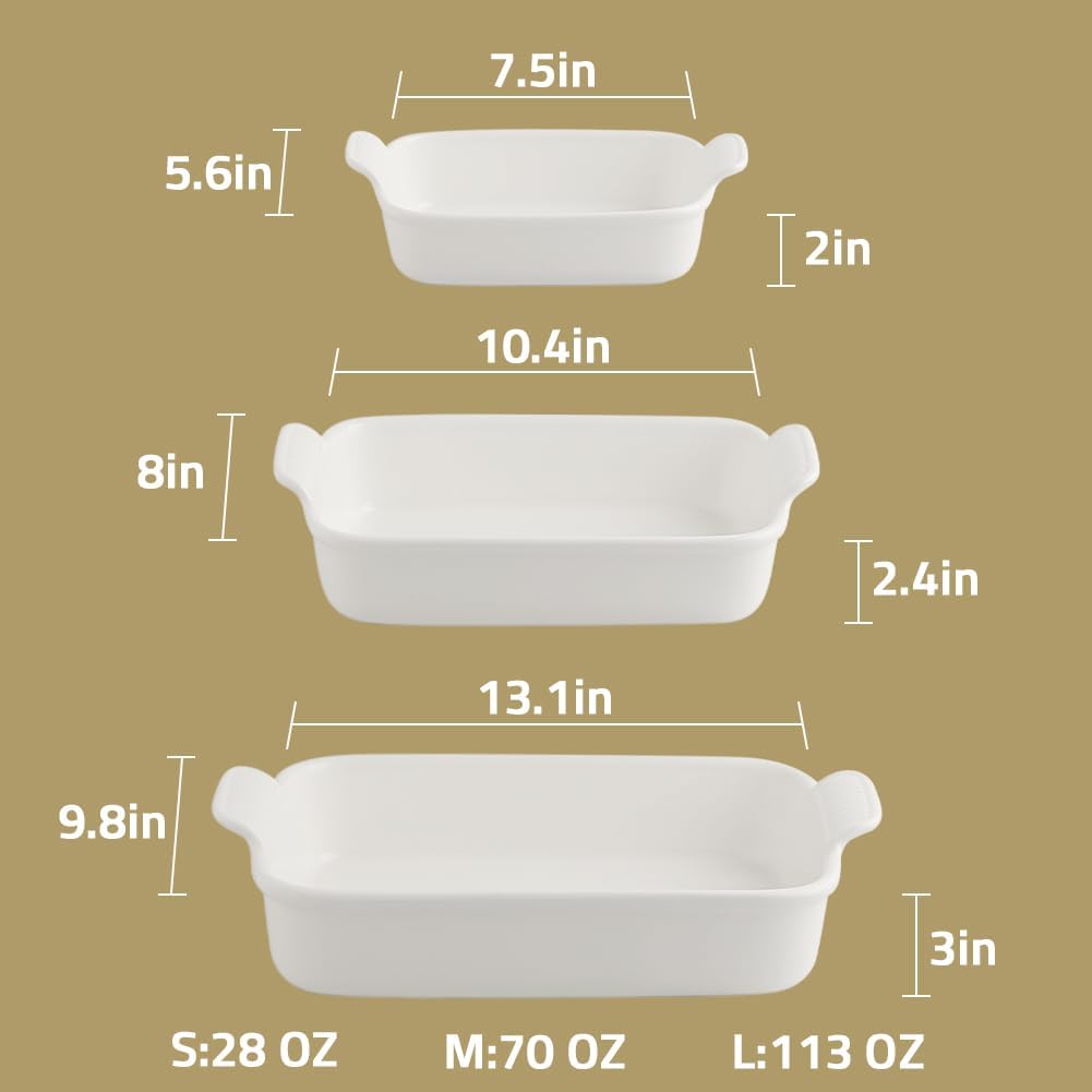 Sweejar Baking Pans Set, Ceramic 9x13 Baking Dish with Handle, Rectangular Casserole Dishes for Oven, Bakeware Sets of 3, Durable Lasagna Pan Deep for Kitchen, Banquet, Wedding Gift(Gradient Red)