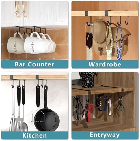 ECROCY Coffee Mug Holder Under Cabinet, 3pcs Coffee Cup Holder Only Fits Flat Shelf Without Any Lip, Clip-On Mug Hooks No Drilling Free Damage