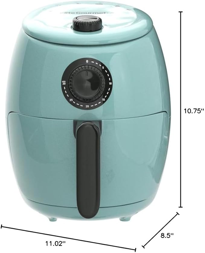Elite Gourmet EAF-0201BL Personal Compact Space Saving Electric Hot Air Fryer Oil-Less Healthy Cooker, Timer & Temperature Controls, 1000W, 2.1 Quart, Mint