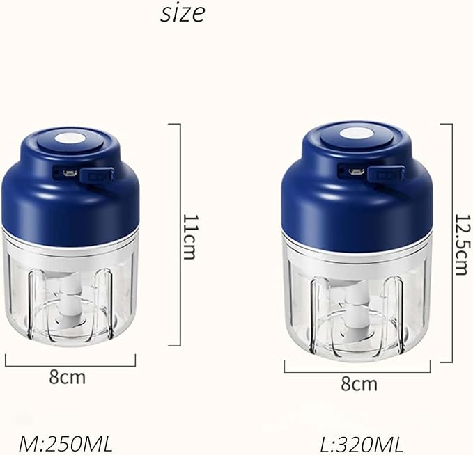 Household Electric Garlic Crusher, Electric Garlic Chopper, Mini Portable Veggie Chopper with 4/6 Stainless Steel Blades, Wireless Rechargeable Food Cutter for Garlic, Onion, Chili (2PCS-B,320ML)