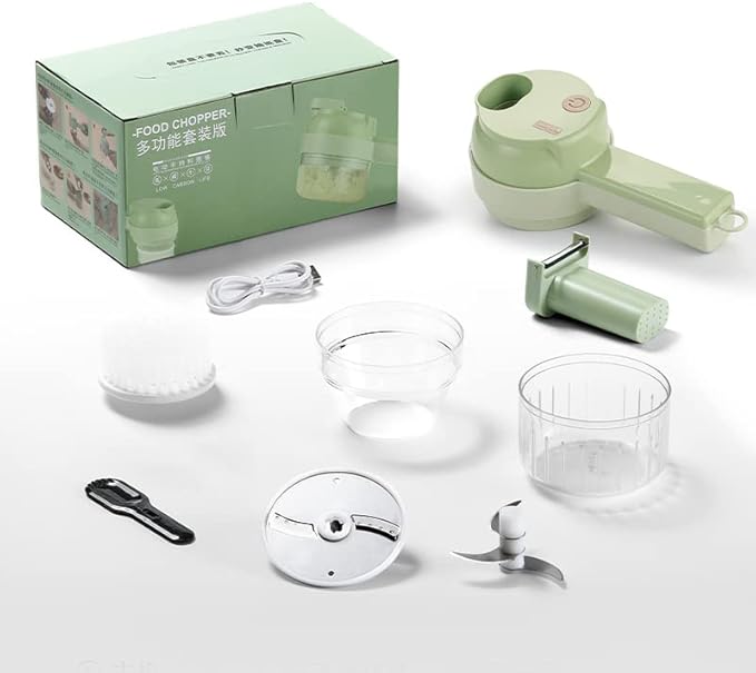 4 in 1Handheld Electric Vegetable Cutter,Wireless Food Processor,Mini Wireless Electric Garlic Mud Masher for Garlic Pepper Chili Onion Celery Ginger Meat with Brush