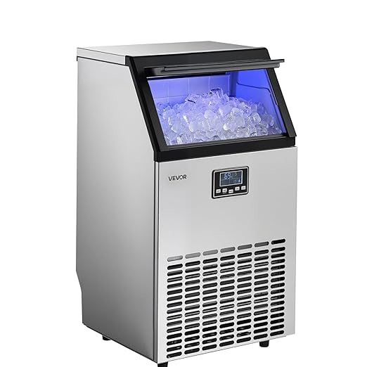 VEVOR Commercial Ice Maker Machine, 130 lbs/24h with 26 lbs Storage Capacity, Moon-Shaped Ice,Built-in/Freestanding/Under Counter, Ice Maker with LED Display & Self-Cleaning, for Home Bar Restaurant