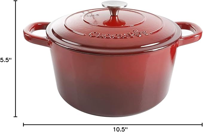 Crock-Pot Artisan 7-Quart Round Enameled Cast Iron Dutch Oven – Scarlet Red, Heavy-Duty Cookware for Slow Cooking, Baking, Roasting with Lid