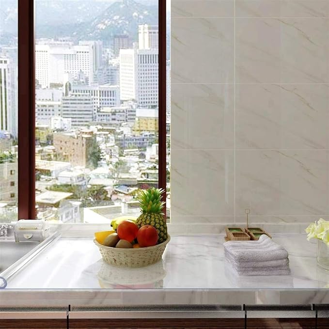 NECAUX Custom 39.4 x 63 Inch Clear Table Cover Protector, 1.5mm Thick Plastic Waterproof Heavy Duty Desk Pad Mat Non-Slip Tablecloth Protector for Coffee Table, Dining Room Table, Conference Table
