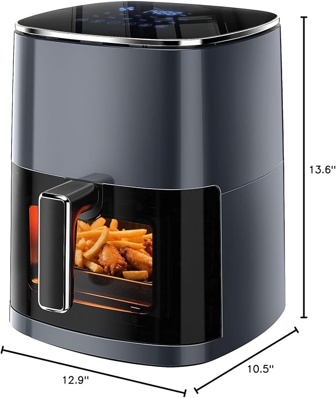 Simple Deluxe 12-in-1 Air Fryer 6.34 Qt, 1700W Digital Preset Airfryer with Visible Window, Nonstick and Dishwasher-Safe Basket, Air Fry, Roast, Bake, Dehydrate, Fries, Gary