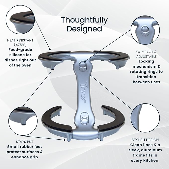 Trivae Pot Lid Holder – 4-in-1 Pot Lid Holder While Cooking, Pan Lid Holder, Trivet & Cake Stand – Versatile Kitchen Tool for Hot Pots, Serving & Display – Space-Saving, Heat-Resistant Stand