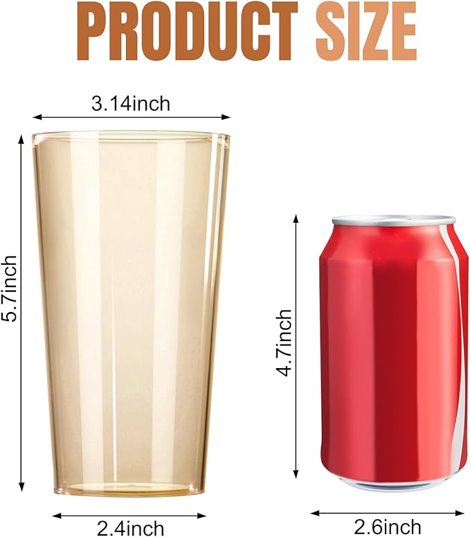 Liacere Plastic Drinking Glasses (Set of 12) 18oz Highball Brown Reusable Plastic Glasses Colors,Kitchen Water Glasses Cup, Bar Tumbler Glassware Set for Beer, Juice, Cocktail, Whiskey, Milk