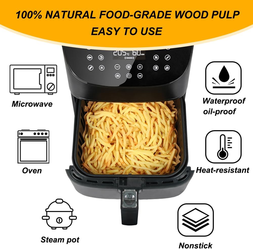 BYKITCHEN Small Air Fryer Disposable Paper Liners for 2 to 5QT Airfryer, Mini Air Fryer Parchment Paper Liners, Compatible with CHEFMAN 2 QT, Cosori 2.1 QT, Dash, Instant Pot Mini Airfryer