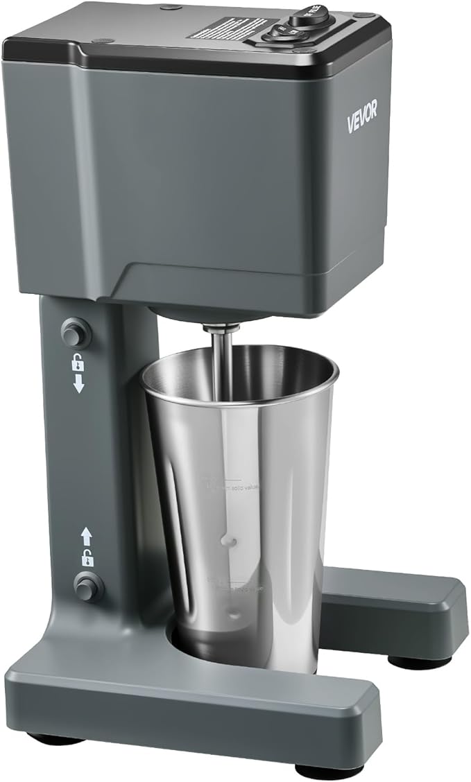 VEVOR Milkshake Maker, 150W Single Head Milkshaking Machine, Height Ajustable, Dual-Speed Adjustment Drink Mixer Blender with 820ml Stainless Steel Cup, for Home, Kitchen, Bar & Beverage Shop