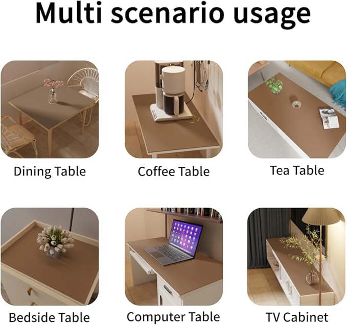 Leather Table Cover,1.8mm Thick,42x90 Inch Table Protector,Table Protector for Dining Room Table,Dining Table Cover,Table Cover Protector.(Mud Color+Champagne Gold,42x90)