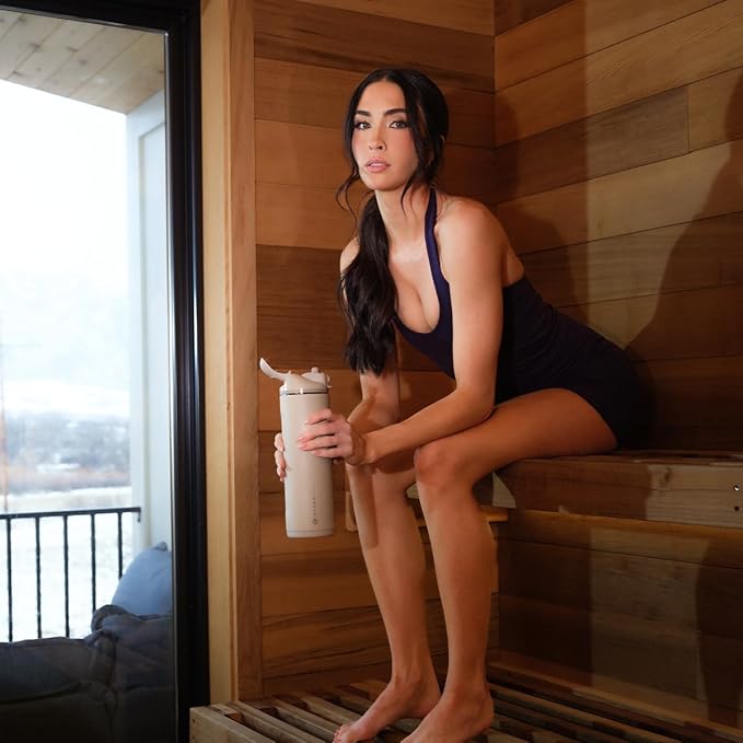 HydroJug Ease2o Water Bottle with Straw & Chug Lid, Stainless Steel, Vented Cap to Help Reduce Pressure, Water-Level Window, Cup Holder Friendly, Non-Slip Base – 24oz, Dune