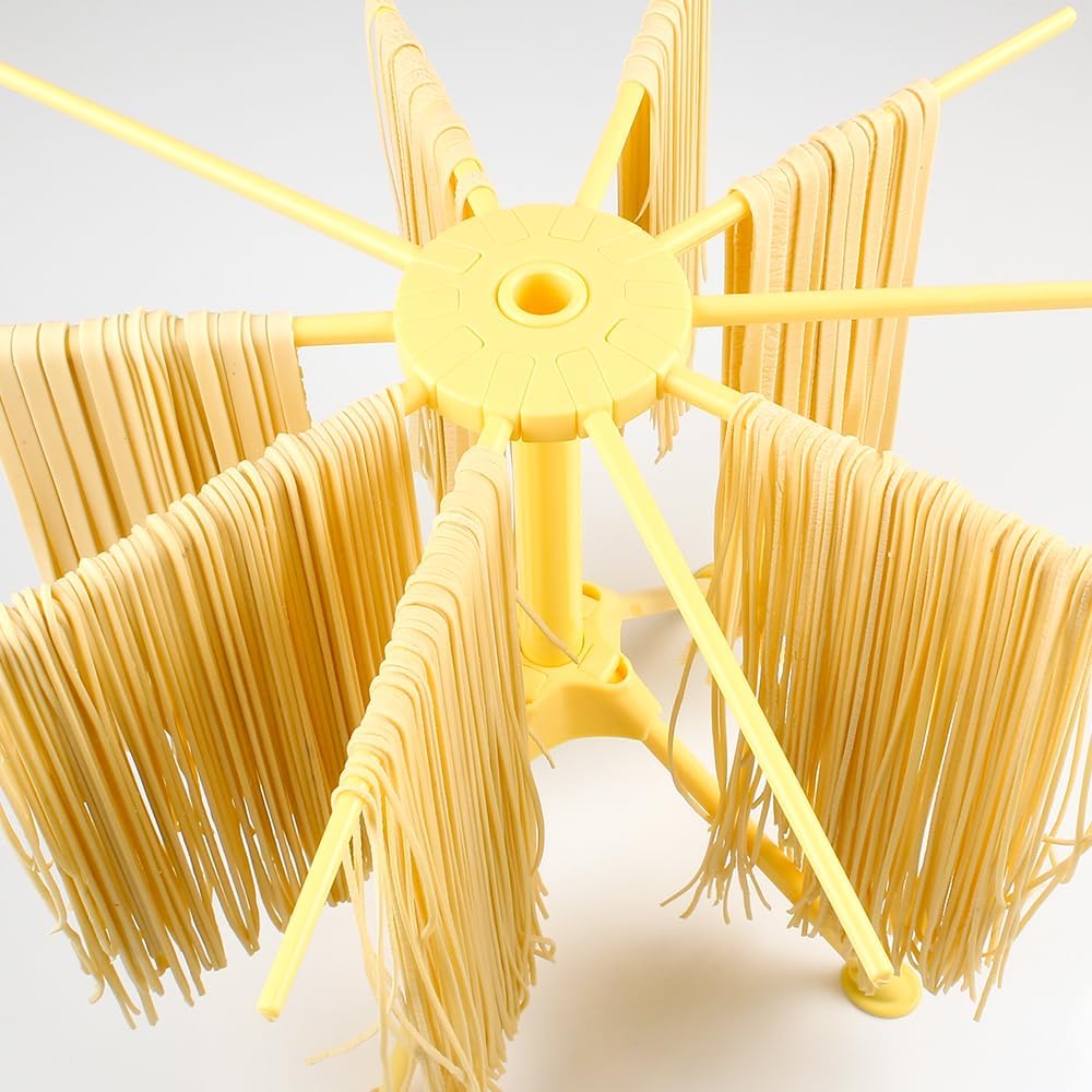 KEOUKE Collapsible Pasta Drying Rack - Foldable 10-Rod Pasta Dryer, Compact & Sturdy Design for Homemade Spaghetti Noodles, Easy Storage, Plastic