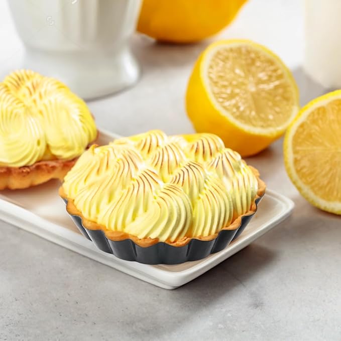 4 Pack 4 Inch Mini Tart Pans with Removable Bottom, Nonstick Quiche Pan Round, Mini Pie Pans with Oil Brush&Silicone Scrubber, Heavy Duty Fluted Side for Pies, Mousse Cakes, Dessert Baking