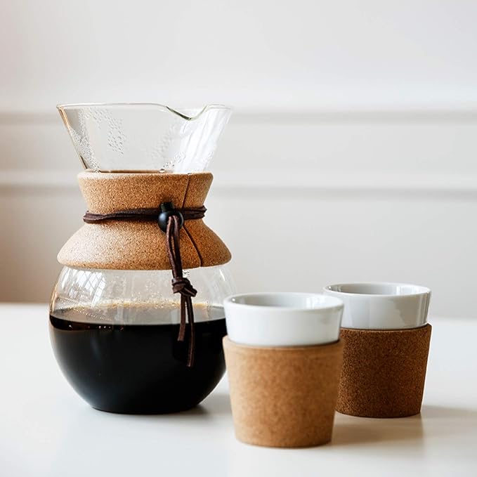 Bodum 17oz Pour Over Coffee Maker, High-Heat Borosilicate Glass with Reusable Stainless Steel Filter and Cork Grip - Made in Portugal