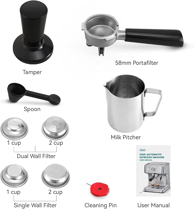 Gevi EzBru 1000 58mm Commercial Espresso Machine | PID & NTC Temp Control, 4 Adjustable Shot/Temp, Powerful Steam Wand & Barista Kit for Home & Cafรฉ
