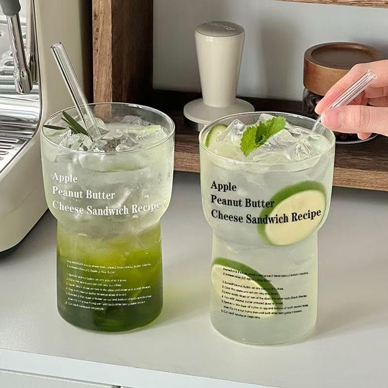 16 Pack Reusable Glass Straws,SIZE(8.5''x10 MM),Set of 6 Straight and 6 Bent with 4 Cleaning Brush,Perfect for Smoothies,Tea, Juice