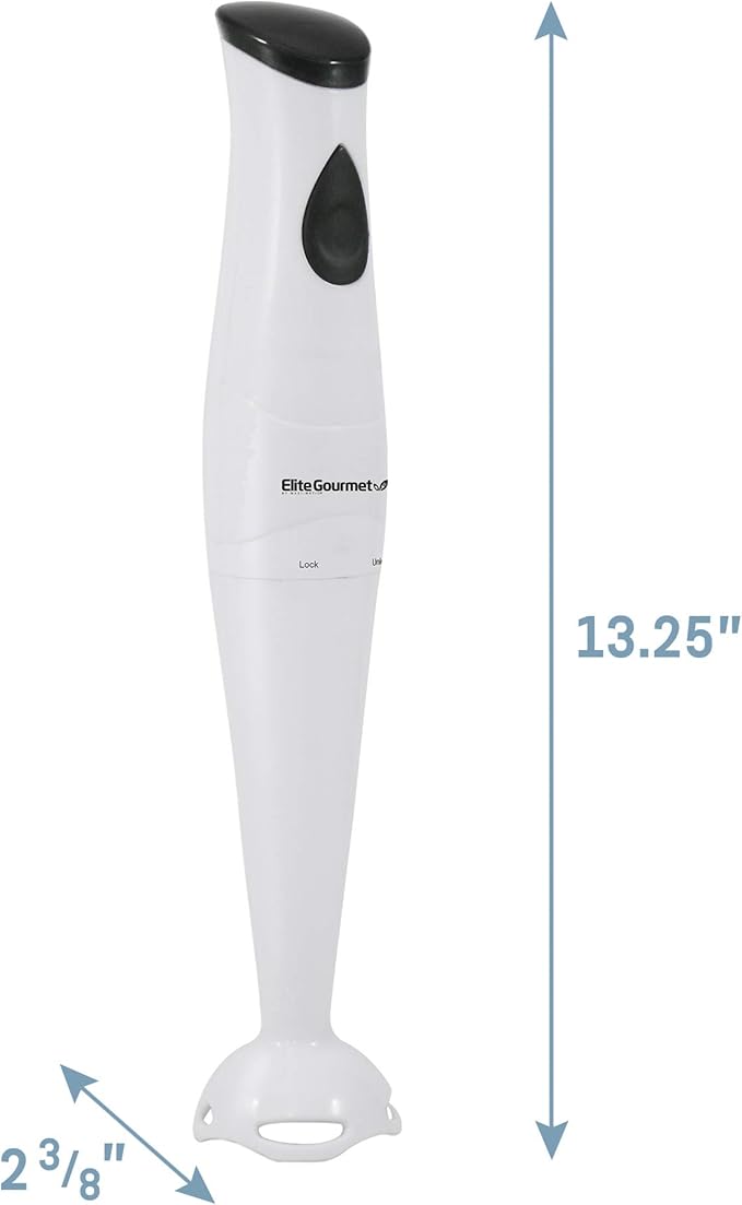 Elite Gourmet EHB-2425X Electric Immersion Hand Blender, Mixer, Chopper, 1-Touch Control Multi Purpose Electric Immersion Stick, Mixer, Chopper, 150 Watts, For Soups, Sauces, Baby Food, White