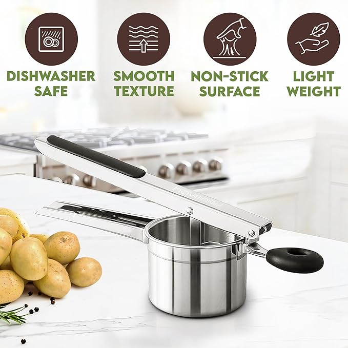 Large 15oz Potato Ricer Fixed Disc - Heavy Duty Stainless Steel Potato Masher and Ricer for Mashed Potatoes | Non Slip Baby Food Squeezer, Kitchen Gadget Tool for Food Press & Food Mill