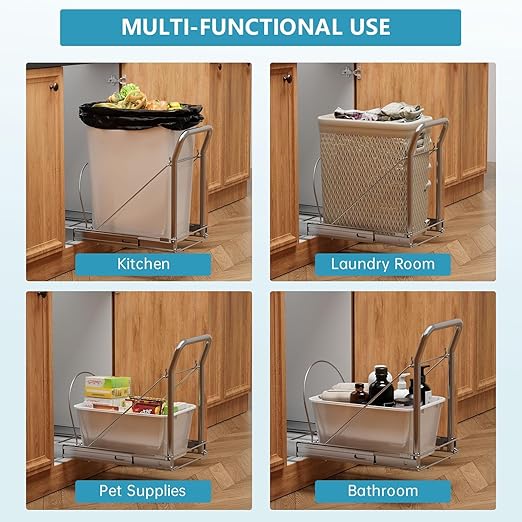 Pull Out Trash Can Under Cabinet with Soft-Close Slides,Heavy Duty Slide Out Under Sink Garbage Can for Kitchen,Adjustable Tail Groove for Can,Requires 13" W X 18" D Cabinets,(Not Included Trash Can)
