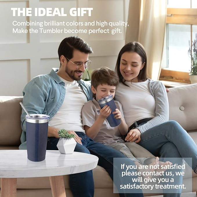Volhoply 20oz Stainless Steel Tumbler with Lid and Straw Bulk 8 Pack,Double Wall Insulated Travel Iced Coffee Mug Fits Cup Holder,Powder Coated Cups for Hot/Cold Drinks,Christmas Gifts(Navy,8 Set)