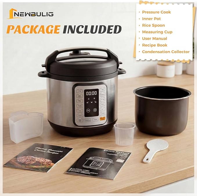 NEWBULIG 16-in-1 Electric Pressure Cooker, 8QT Multi Cooker with 12 Presets, Slow Cook Rice Steamer Sauté Soup Meat Stew Canning Yogurt Maker, Ceramic Inner Pot & Recipe Book Included,Silver