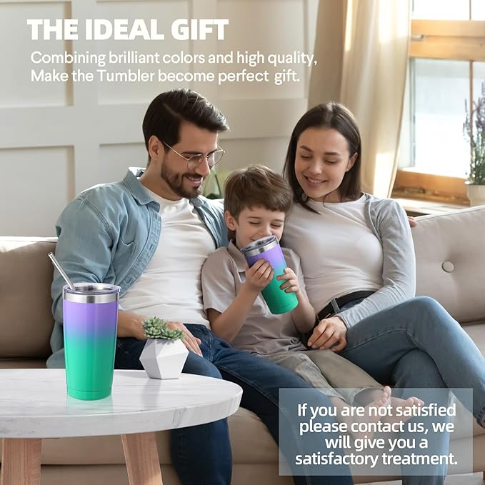 Volhoply 20oz Stainless Steel Tumbler with Lid and Straw Bulk 4 Pack,Double Wall Insulated Travel Iced Coffee Mug Fits Cup Holder,Powder Coated Cups for Cold Drinks,Gifts for Women(Purple Green,4 Set)