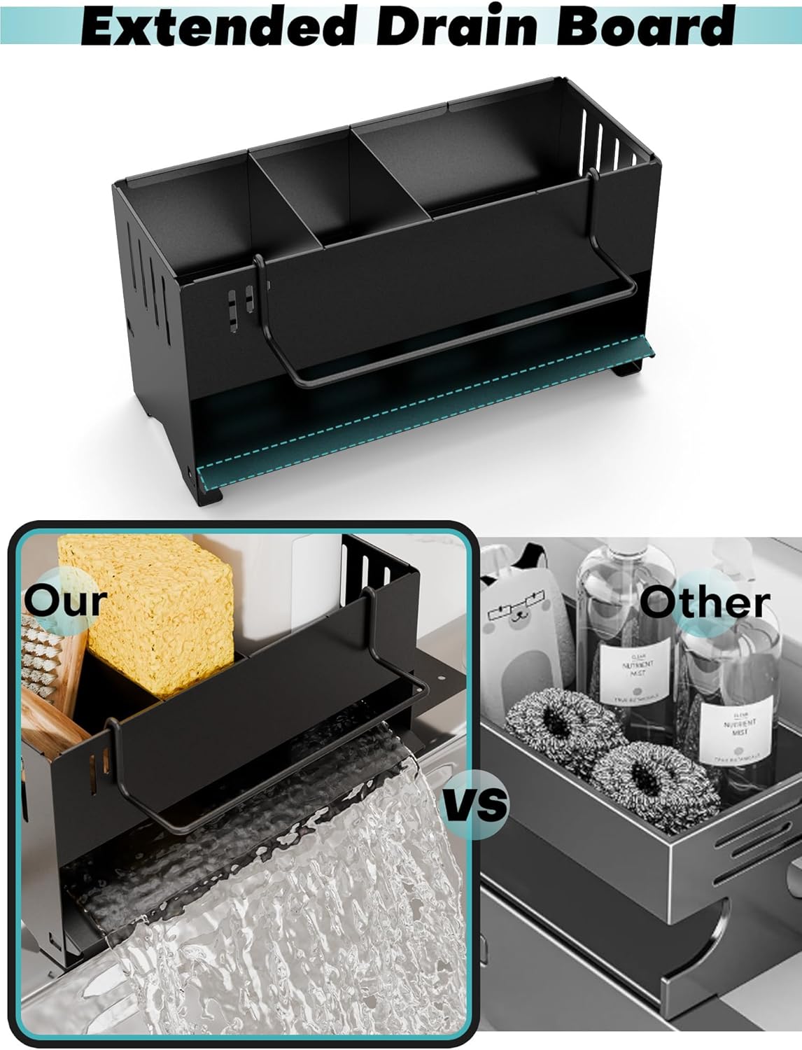 Sponge Holder for Kitchen Sink, Space-Saving Sink Caddy with Brush Holder, Kitchen Countertop Organizers and Storage Essentials, Rustproof & Slip Resistant