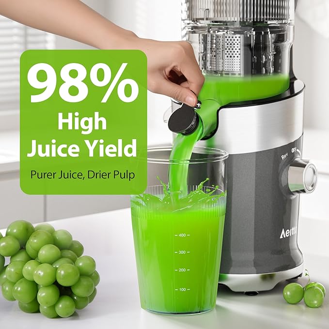 Cold Press Juicer,Aeitto 4.9" Large Feed Chute Juicer Machines,Grey