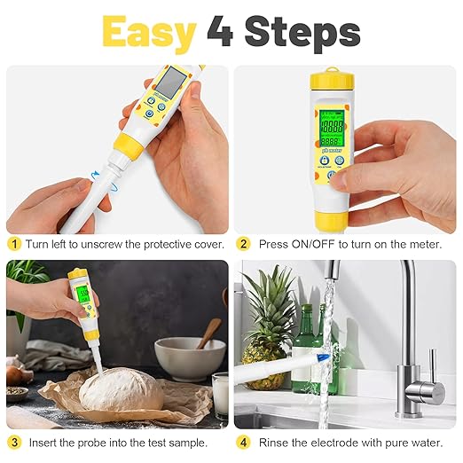 Digital pH Meter for Food Fermentation and Canning, Smart Food pH Tester with High Accuracy Spear Probe for Sourdough, Salsa and Hot Sauces, pH Test Pen with ATC for Solid and Liquid