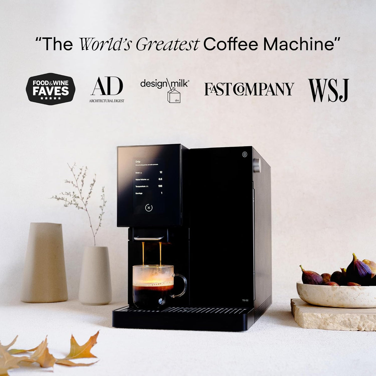 Terra Kaffe Super Automatic Espresso Machine - App-Enabled Coffee Machine - Auto Wake & Sleep - All Milk Types - Roaster-Approved Espresso Settings - Cappuccino Machines for Home - White TK-02