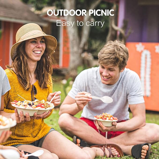 Gezond Compostable Spoons 50 Pack 6.7 Inch Disposable Spoons No Plastic Biodegradable Cutlery Set Heavy-duty for Party Wedding Camping Office Picnic