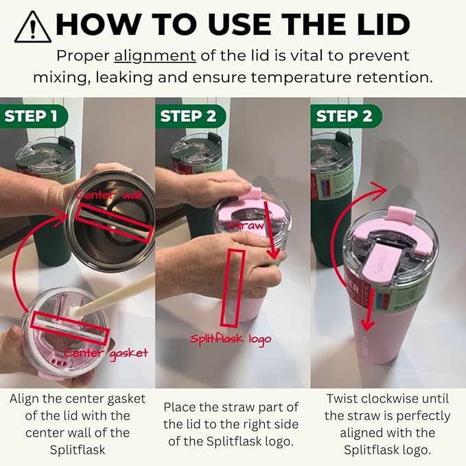 Splitflask 2-in-1 Dual Chamber Tumbler 30oz Hot & Cold Insulated Cup with Straw & Sip Lid, Leak Resistant Stainless Steel Travel Mug for Coffee, Water, Moms, Gym, Work, Car Cup Holder BPA-Free