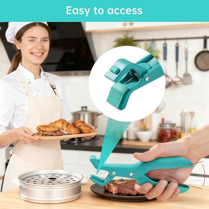 2Pc Hot Plate Gripper Tongs, Silicone Non-Slip Kitchen Utensil, Heat Insulation Anti-Scald Bowl Holder Clip for Cooking (Red + Green)