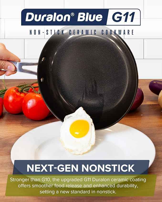 Nuwave Healthy G11-Pots and Pans Set Non Stick, 9H Near-Diamond Hardness Scratch-Resistant, Works on All Stovetops, PFAS Free, with Frying Pans, Saucepans & Glass Lids, Stay-Cool Handles, Deep Blue