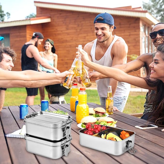 4 PCS Stainless Steel Bento Box 850ml, Metal Lunch Box Food Containers, Steel Lunch Container for Home, Work, Camping