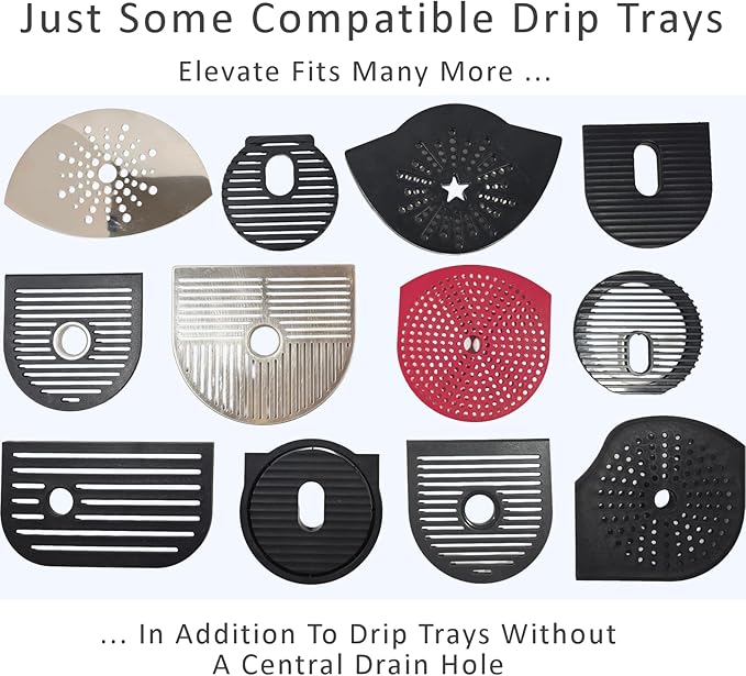 Elevate Anti-Splash Cup Riser Accessory for most Keurig K-cup, Cuisinart Single Serve, and other Coffee Makers, Adjustable for Cup Size and Drip Tray Type (Dark Gray with Black Base)