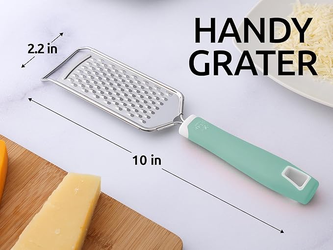 Zulay Kitchen Professional Cheese Grater Stainless Steel - Durable Rust-Proof Metal Lemon Zester Grater With Handle - Flat Handheld Grater For Cheese, Chocolate, Spices, And More - Mint