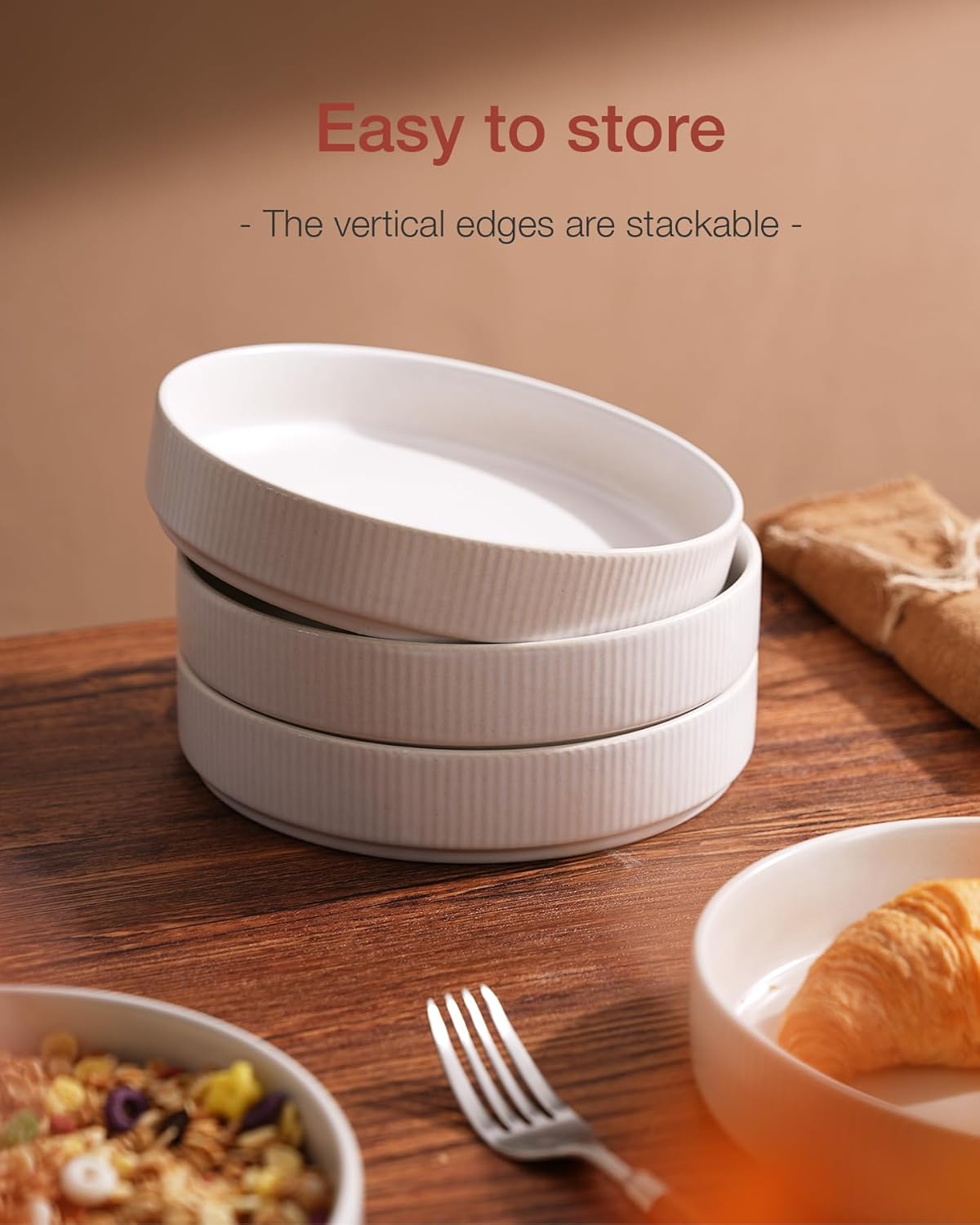 famiware Star 8.25" Pasta Bowls, Large Dinner Bowls Set of 4, Salad Bowl Plates, Shallow Bowls for Eating, Matte White (Full Glaze)