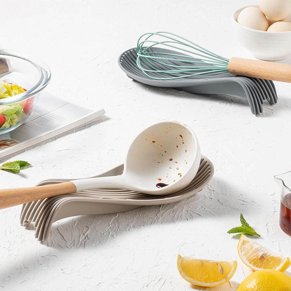 Stove Top Spoon Rest - Heat Resistant & Non-Slip Silicone Holder for Kitchen Counter, Large Cooking Utensil Rest(Khaki)