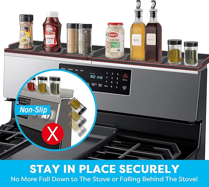 Hydream Stove Top for Shelf Silicone,30 Inch Magnetic Over the Stove Spice Rack of Shelf,Kitchen Organizer Magnet Above Stovetop Flat Back of Stove Storage Suctioned-Dark Grey
