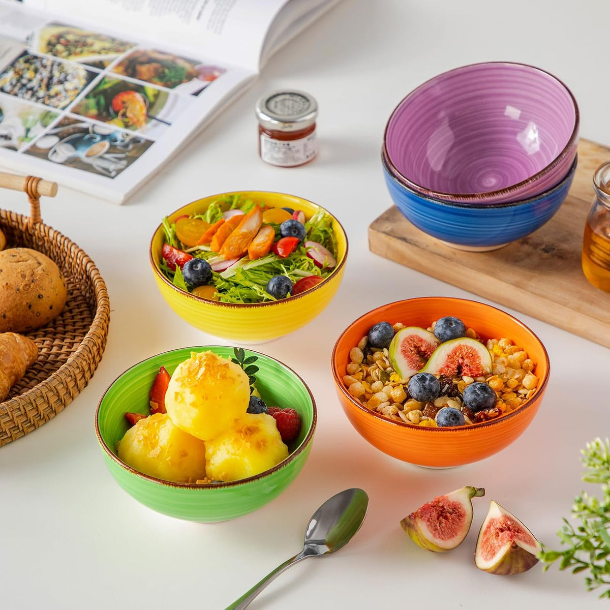 vancasso Bonita 12 Oz Small Bowls Set of 6, Ceramic Mini Dessert & Dipping Dishes, 5" Kids Bowls for Dip and Snacks, Microwave Safe Multicolor