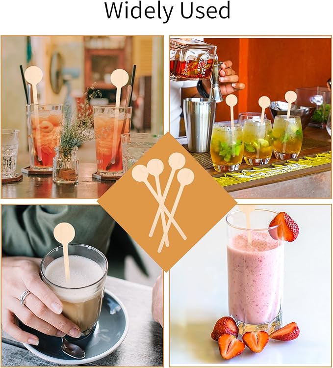 Mozeat Lens 6 Inch Disposable Milk Drink Stirrers Wooden Coffee Stirrers Stir Sticks with Round Ends Wooden Coffee Stirrer Sticks for Coffee Milk Cocktail Tea (100PCS)