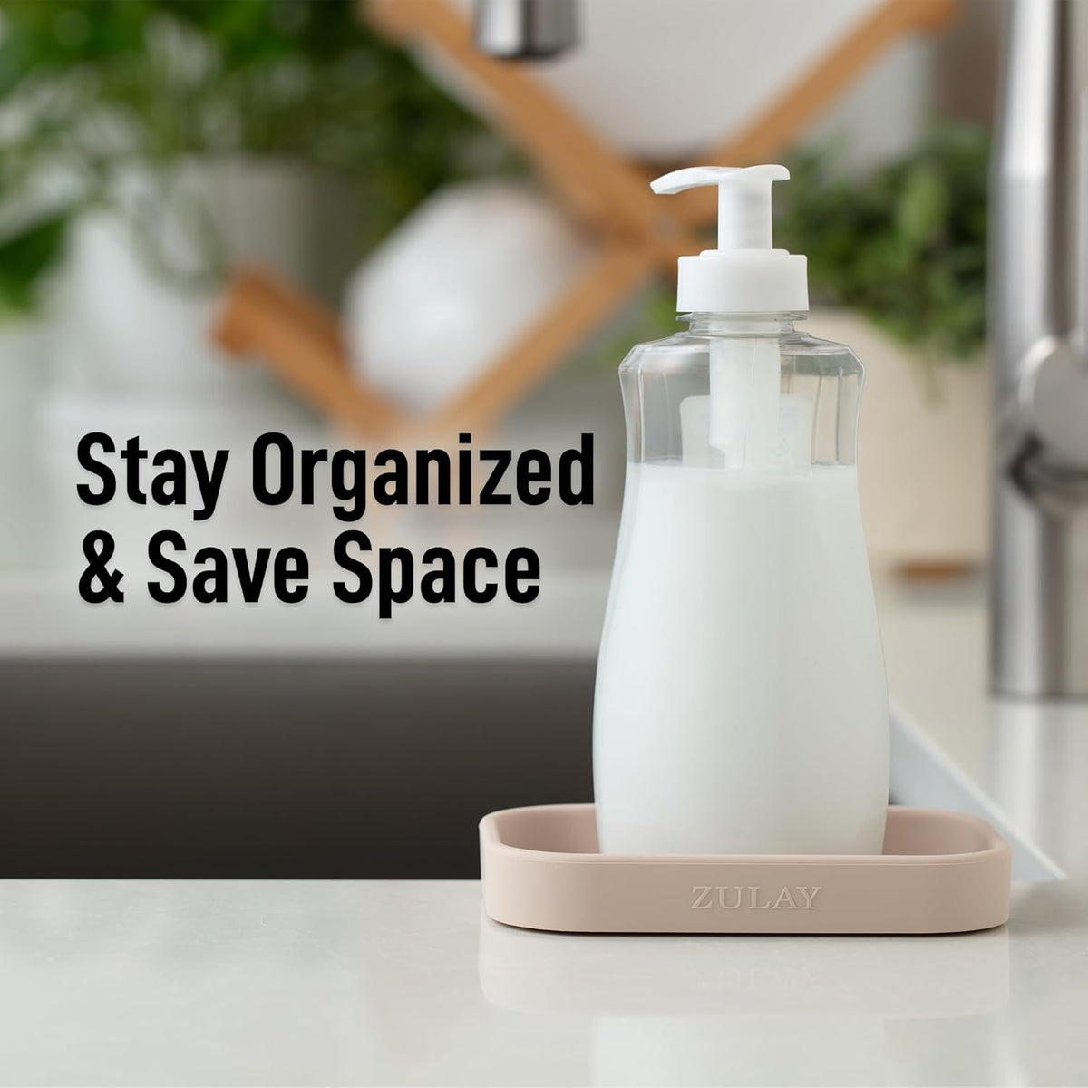 Zulay Kitchen Small Silicone Sponge Holder (4.9x3.3”) – Space-Saving Sink Organizer Tray for Sponge, Soap, Brush & More – Compact Non-Slip Dish for Kitchen & Bathroom (Ivory)