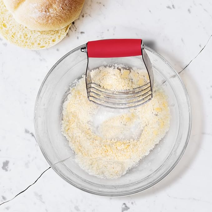 ALLTOP Pastry Blender Cutter, Stainless Steel Dough Masher for Butter, Biscuit, Baking, Kneading, Dough, Flakier and Fluffier Pie Crusts, Almond - Hand Kitchen Tool (1 Pack, Red)