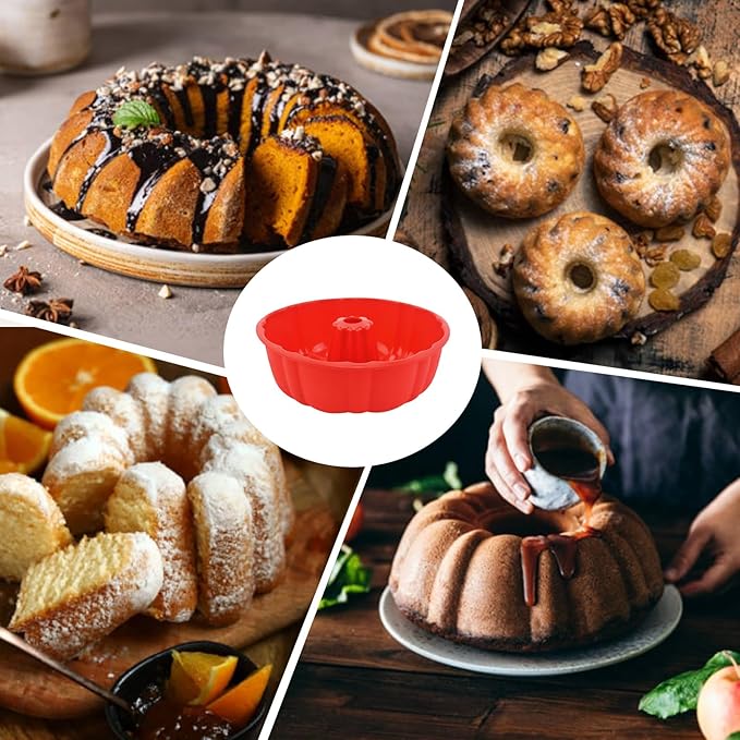 PADELE 2 Pack Silicone Cake Pan Nonstick,10 Inch, Silicone Cake Molds,Pound Cake Pan, Baking Cake Pan for Jello,Gelatin,Cake,Brownie and Bread(Pink+Pink)