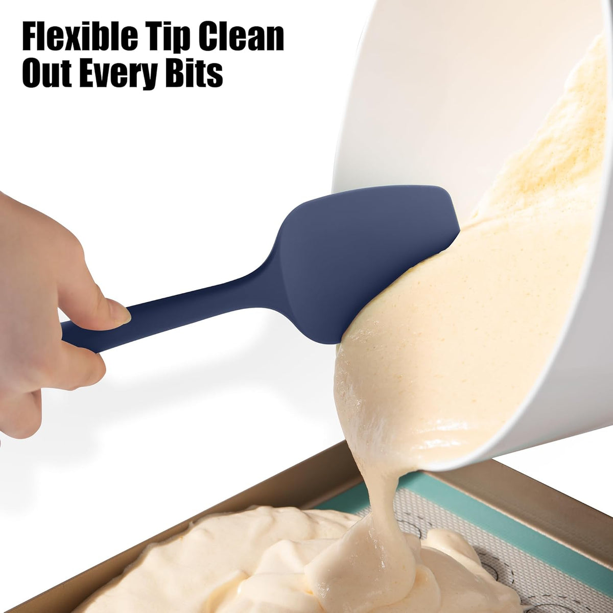 Heat Resistant Silicone Spoon Spatula, Doosu 600°F High Temp Flexible Cooking Spoons Kitchen Rubber Spoonula Scratch-Proof for Mixing Stirring Scraping Serving Non-Stick Cookware (11.4in, Navy Blue)