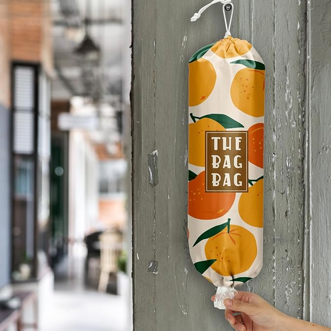 Plastic Bag Organizer,Reusable Grocery Country Style Plastic Bag Dispenser, for Home Kitchen Travelling Camping Decor, use 1 Pack,Tangerine Pattern