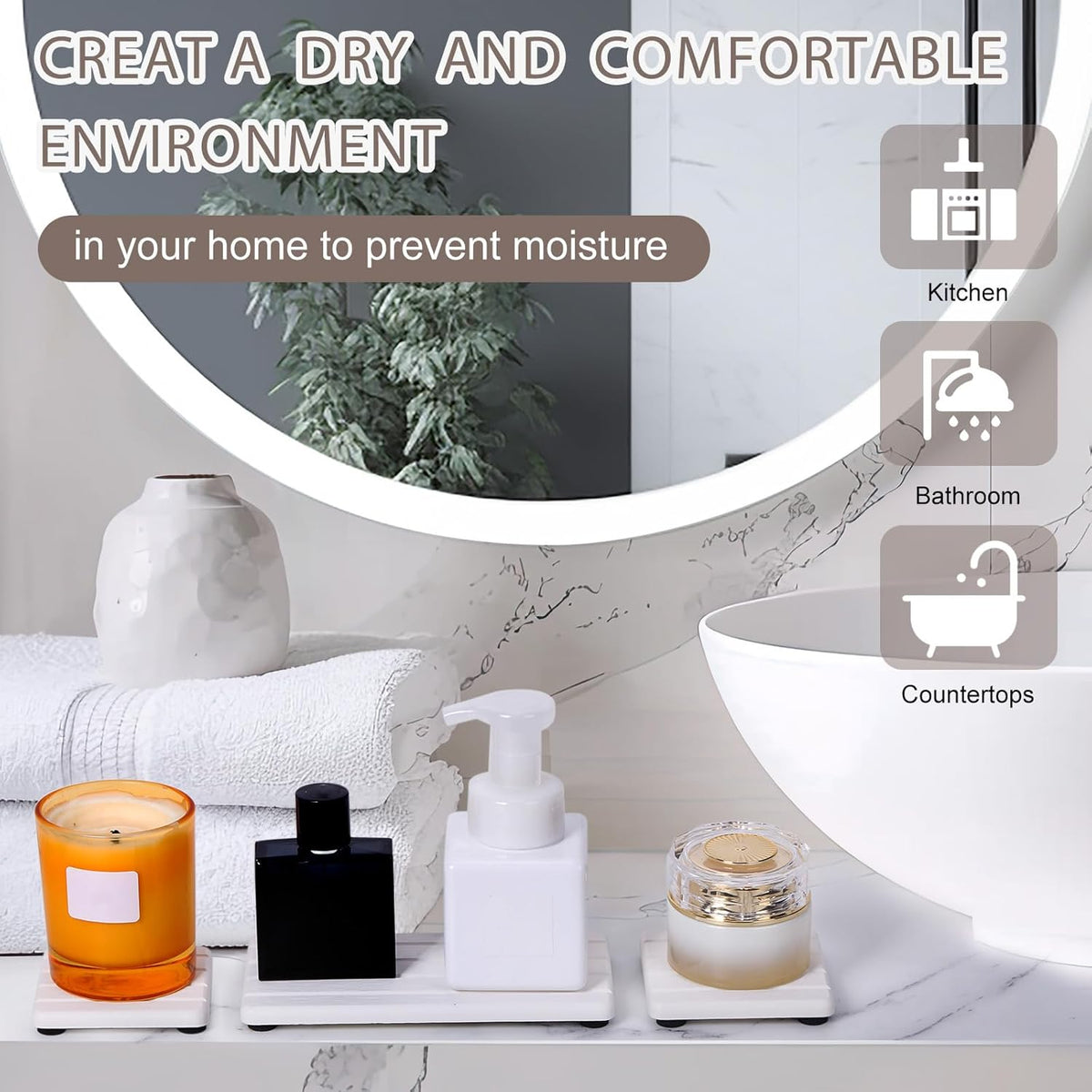 4PCS Stone Drying Tray for Bathroom Sink and Kitchen Counter, Fast Drying Diatomite Stones Soap Trays, Diatomaceous Coaster, Vanity Trays, Water Absorbing Stone Tray for Sink