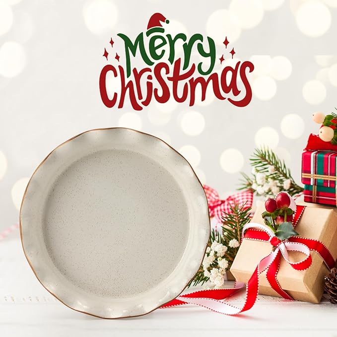 SIDUCAL Pie Pan for Baking 10.5 inch,NonStick Reusable Ceramic Pie Plate with Ruffled Edge,Dishwasher and Oven Safe,Deep Dish Pie Pan for Apple Pie,Quiche,Pot Pies, Tart, etc(White)